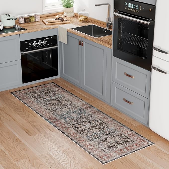 Dripex Washable Runner Rug 2x6 Non-Skid Kitchen Runner Vintage Kitchen Rug for Hallway Soft Low-Pile Carpet, Stain Resistant Kitchen Mat for Laundry Living Room Bathroom
