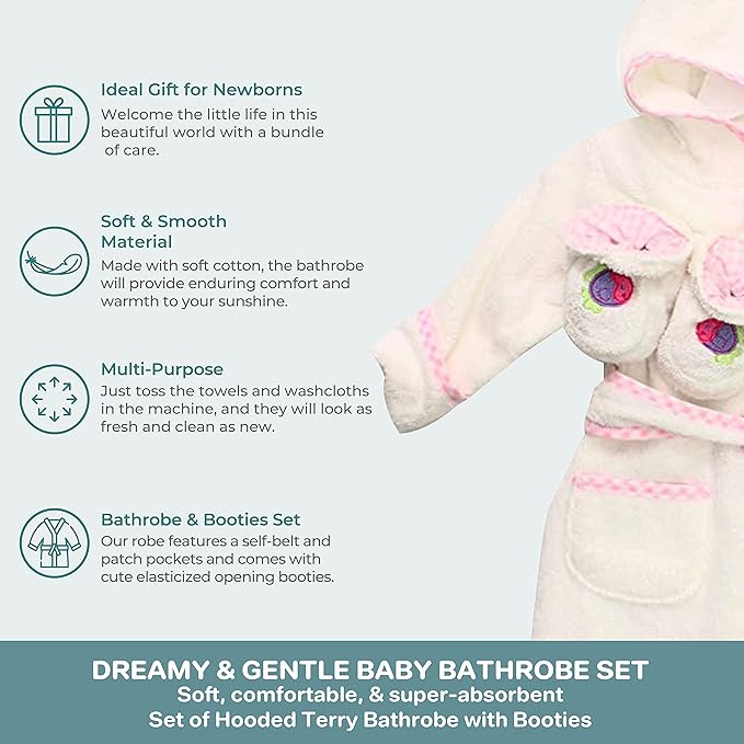 Spasilk 100% Cotton Hooded Terry Bathrobe with Booties Baby One Size Gifts — Shower
