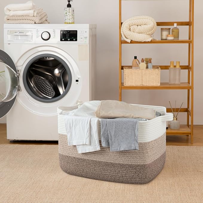 65L Large Storage Basket, Cotton Rope Woven Blanket Basket, Toy Storage for Baby Room, Living Room, Gradient Yellow