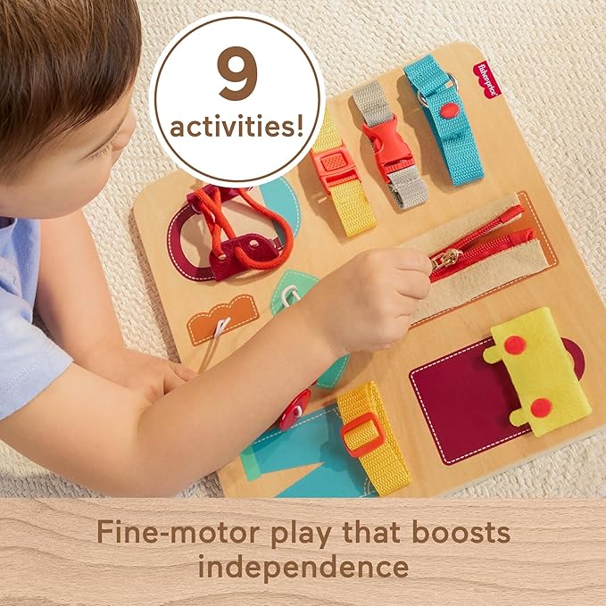 Fisher-Price Wood Montessori Toy Dressing Board, American Montessori Society Seal of Excellence, Early Life Skills Learning Busy Activity for Preschool Kids Ages 3+ Years (Amazon Exclusive)