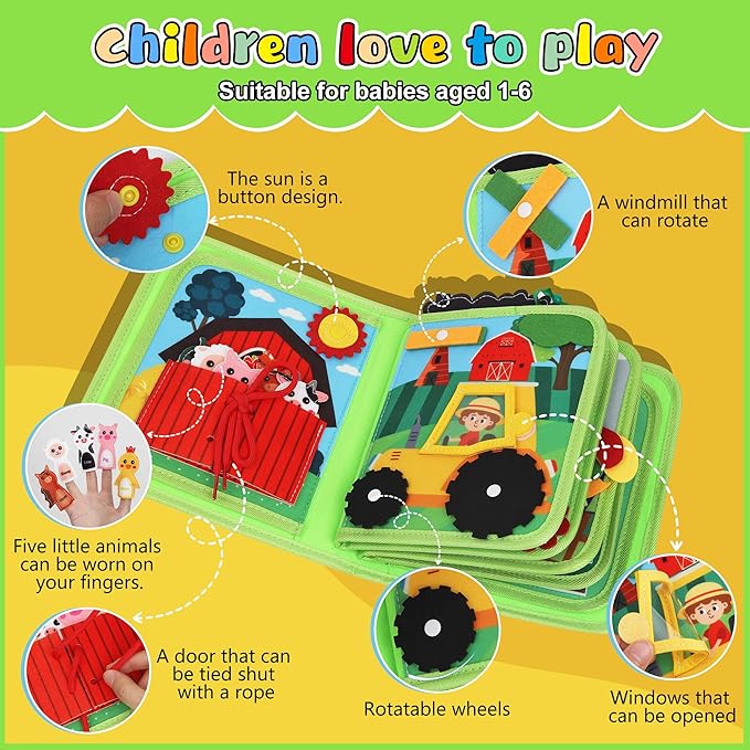 Busy Book for Toddlers Montessori Toys- Busy Board for 1-3 Year Boy Gifts Girl Toys Educational Learning Quiet Activity Books Toddler Airplane Travel Toy for 1 Year Old Birthday