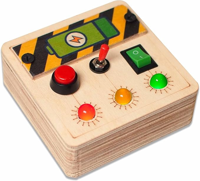 Toys Mini Switch Montessori Busy Board, Sensory Travel Toy with LED Lights & Switches, Educational Activity Board for Toddlers and Kids 1–4 Years Old, Beige