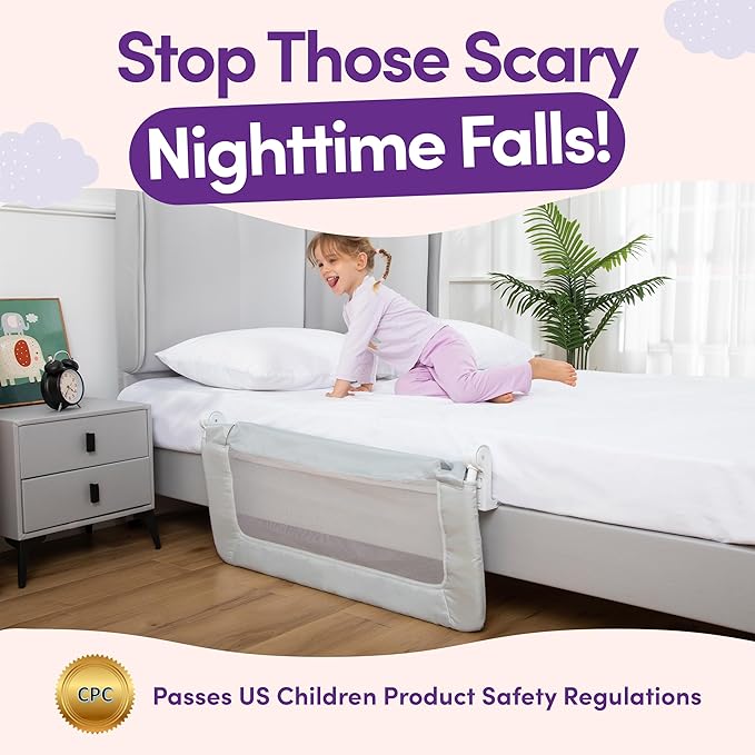 ComfyBumpy 2-Pack Bed Rail for Toddlers 35.5" L x 19.5" H | Toddler Bed Rails for Twin, Full & Toddler Mattress Size | Swing Down Rail Guard | Mattress Side Rail for Kids | Gray