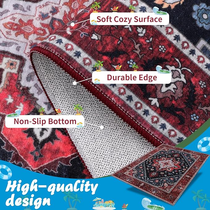 Ciicool Vintage Washable Area Rug 8'x10' Large Oriental Print Rugs，Ultra Soft Carpet for Bedroom, Living Room, Under Table, Office,