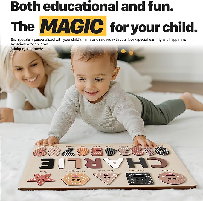 Personalized Name Puzzle for Babies and Kids - Zuzu Puzzle Wooden Toy, Educational Toddler Gift, Baby Shower or Newborn Gift (0-36 Months)-TSCA,CPC Certified