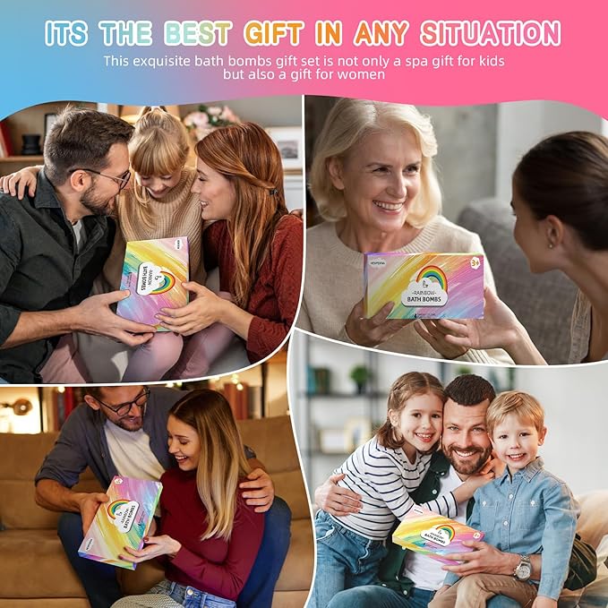 Rainbow Bath Bombs for Kids Gift Set - Colorful Dissolving Bath Toys with Surprise Colors, Safe & Non-Toxic DIY Bath Time STEM Learning Activity, Boys Girls Ages 3-12