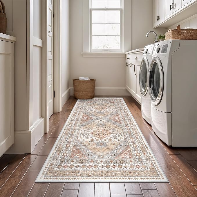 zesthome 2x6 Runner Rug for Hallways, Machine Washable Rug, Non Slip Vintage Low Pile Runners, Stain Resistant Runners for Entryway, Kitchen, Bathroom, Laundry Room, Corridor