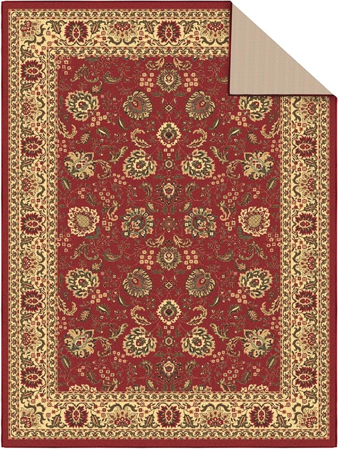 Ottomanson 5' x 6'6" Rugs for Living Room Oriental Area Rug for Bedroom - Non Slip Durable Large Floor Carpet for High Traffic Areas - Indoor Rug for Dining Room Kitchen Kids Playroom, Red
