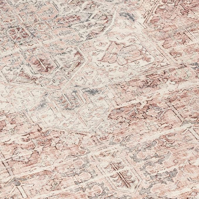 ReaLife Rugs Machine Washable Area Rug - Living Room Bedroom Bathroom Kitchen Entryway Office - Padded Low Pile Stain Resistant Premium - Boho Farmhouse Vintage - Lyle - Gray Ivory Blush 5' x 7'