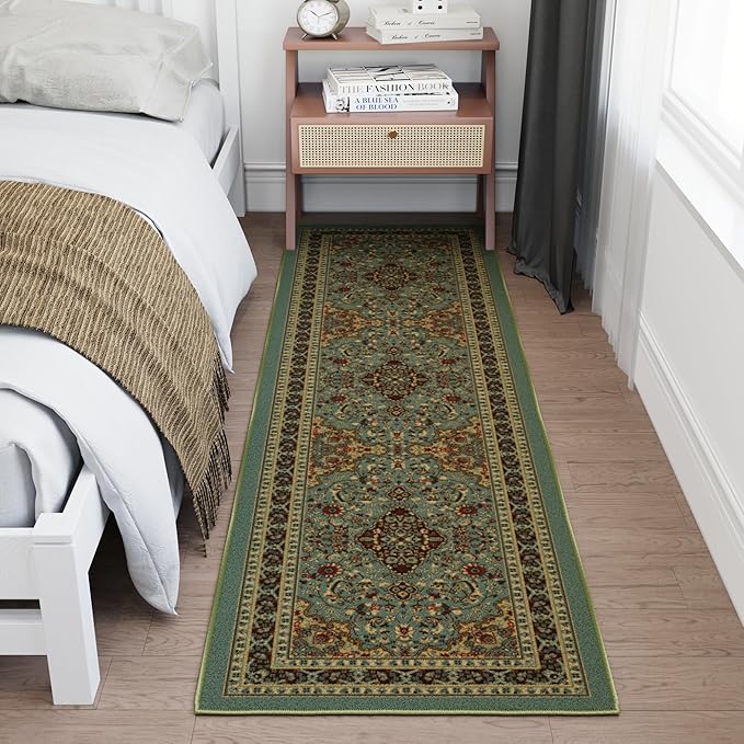 Ottomanson Hallway Runner Rug 1'10" x 7' Non Slip Oriental Area Rugs Easy to Clean Laundry Rug Runner Durable & Pet Friendly Floor Carpet Runners for Hallways Entryway Kitchen, Seafoam Green