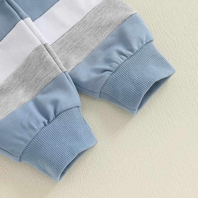 Kupretty Toddler Baby Boy Fall Winter Clothes Color Block Long Sleeve Sweatshirt Pullover Tops + Joggers Pants Outfit Set