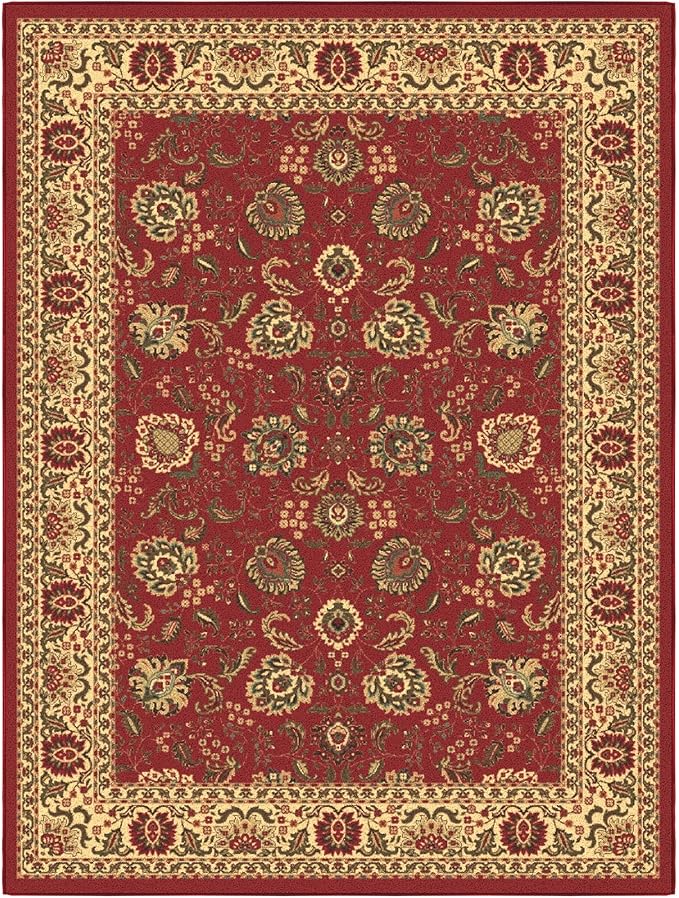 Ottomanson 5' x 6'6" Rugs for Living Room Oriental Area Rug for Bedroom - Non Slip Durable Large Floor Carpet for High Traffic Areas - Indoor Rug for Dining Room Kitchen Kids Playroom, Red