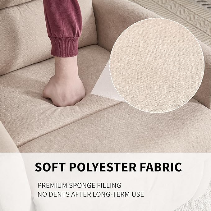 360° Swivel Rocking Chair for Nursery, Manual Glider Chair Nursing Chair with Side Pockets, Polyester Glider for Living Room, Heavy Duty Motion Mechanism, Beige