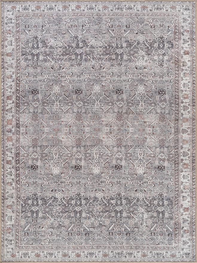 Bloom Rugs Washable Non-Slip 8' x 10' Rug - Gray Traditional Bordered Area Rug for Living Room, Bedroom, Dining Room, and Kitchen - Exact Size: 8' x 10'