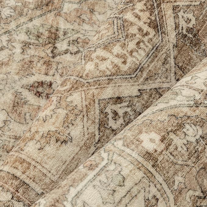 Brown Multi Area Rug 2x3 Vintage Entryway Door Mat Washable Distressed Kitchen Carpet Non Slip Soft Indoor Traditional Medallion Retro Accent Throw Rug for Bedroom Office Dining Living Room