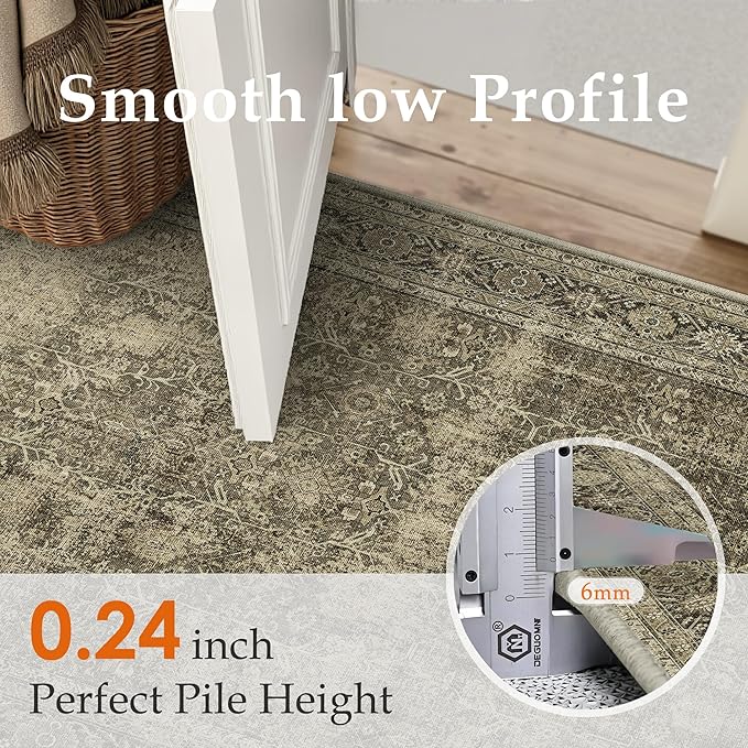 Light Brown Runner Rug 3x8 Vintage Area Rug Hallway Indoor Kitchen Washable Living Room Carpet Tribal Distressed Rug Retro Accent Throw Rug for Office Dining Room Bathroom Faux Wool