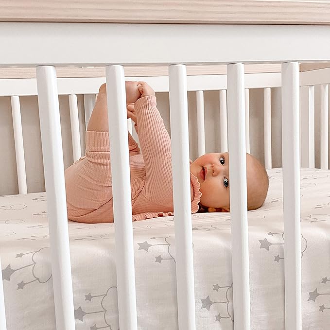 Newton Baby Organic Fitted Crib Sheet (2-Pack) - Ultra Breathable and Soft, 100% Organic Muslin Cotton, Wishing on a Star Print + Solid White, Fits All Standard Cribs