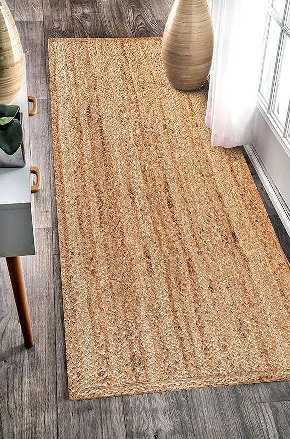 Hausattire Hand Woven Jute Braided Rug, 2'x6' – Natural, Reversible Boho Entry Area Rugs for Kitchen, Living Room I Farmhouse Indoor Outdoor Decorative Floor Rug, 24x72 Inches