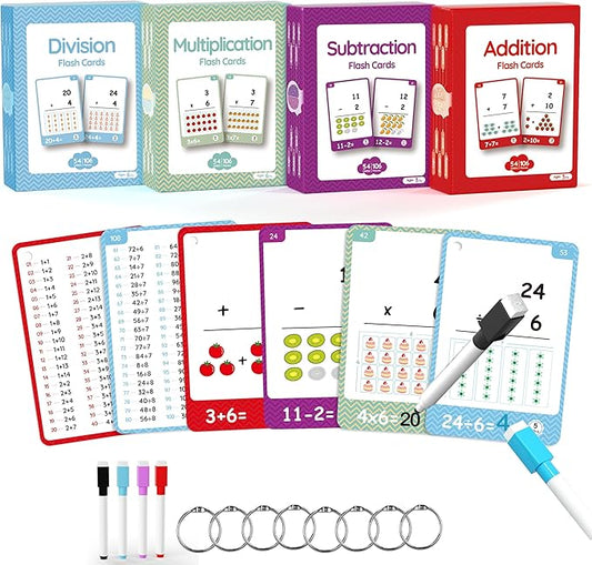 220Cards, 424Pictures Educational Math Flash Cards, Addition Subtraction Multiplication Division Flash Cards, for 7,8,9,10,11Years, 2ed, 3rd,4th,5th, 6th Grade Boys Girls.(Add Sub MUL Div Set)