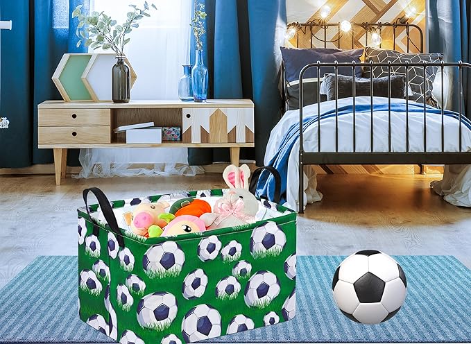 Rectangle Football Pattern Kids Gift Storage Basket Shelf Storage Basket Organizer Box Clothes Laundry Hamper Toys Nursery Basket Baby Laundry Basket with Handles