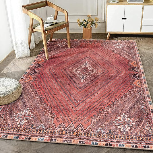 Bloom Rugs Washable Non-Slip 5' x 7' Rug - Red/Multicolor Traditional Bordered Area Rug for Living Room, Bedroom, Dining Room, and Kitchen - Exact Size: 5' x 7'