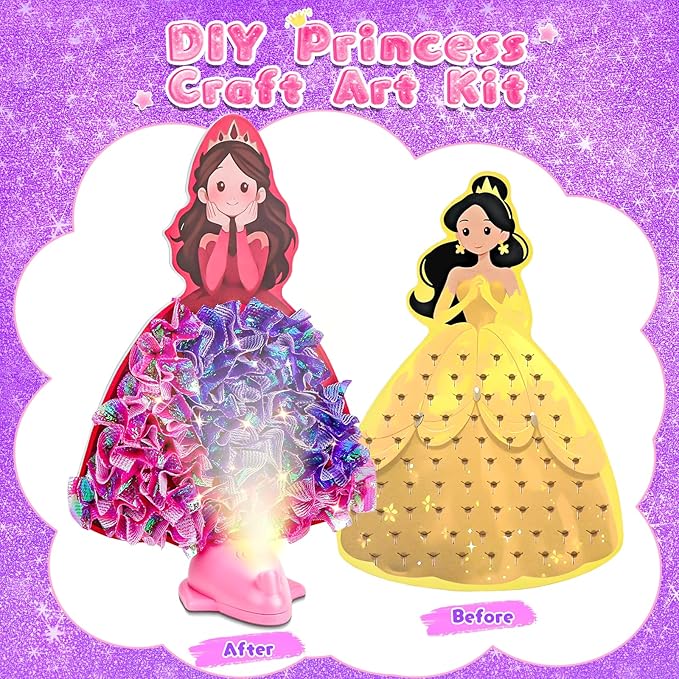 Fortand Poke-Art Crafts Kit for Kids, Princesses Craft Kits for Girls Ages 4-9 Paper Craft Kits with LED Base DIY Creative Activity Toys Gifts for Girls & Boys Ages 4 5 6 7 8 9 Mess-Free Fun for Kids