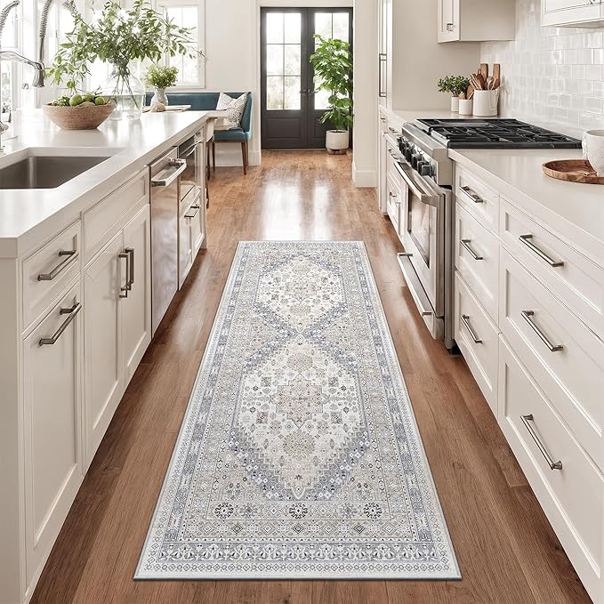 zesthome 2x6 Runner Rug for Hallways, Machine Washable Rug, Non Slip Vintage Low Pile Runners, Stain Resistant Runners for Entryway, Kitchen, Bathroom, Laundry Room, Corridor