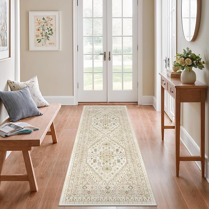 zesthome 2x6 Runner Rug for Hallways, Machine Washable Rug, Non Slip Vintage Low Pile Runners, Stain Resistant Runners for Entryway, Kitchen, Bathroom, Laundry Room, Corridor