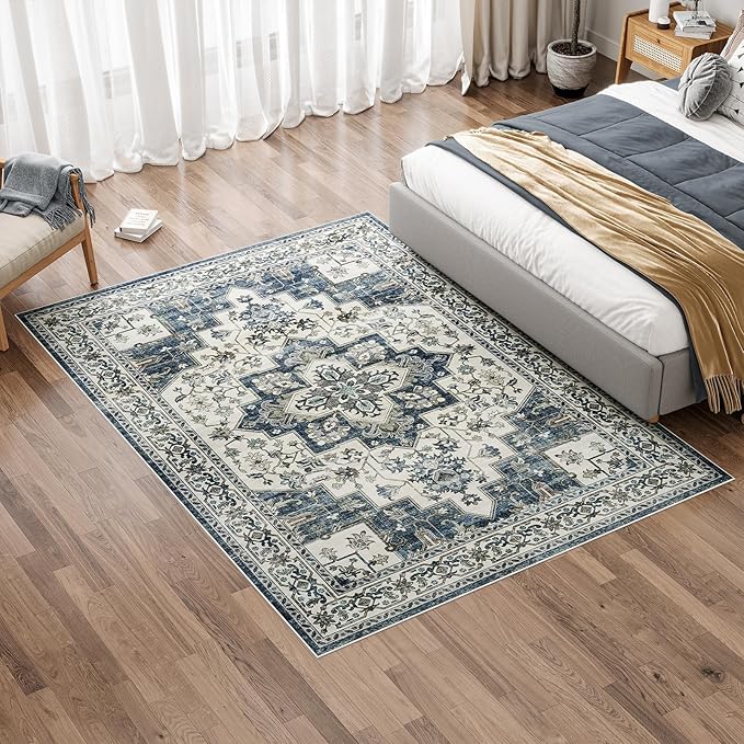 Dripex 8x10 Area Rugs - Stain Resistant Washable Rug Distressed Rugs for Living Room Dining Room Bedroom Anti-Slip Low-Pile and Soft Accent Rug Farmhouse Office Home Decor, Pet & Child Friendly