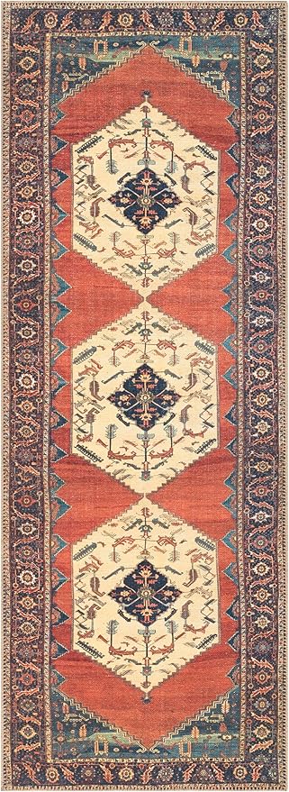 Keen Home Design 2x12 Rug - Machine Washable Runner with Non-Slip Backing, Ideal for Hallway, Entryway, Kitchen, Laundry Room - Vintage, Easy Clean, Durable, Low Pile Rug - (2'6" x 12')