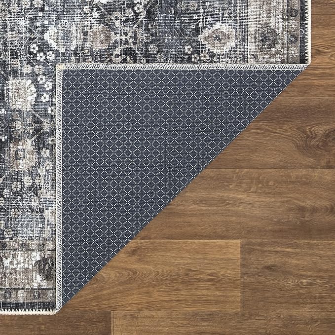 Bloom Rugs Washable Non-Slip 8' x 10' Rug - Black/Brown Traditional Area Rug for Living Room, Bedroom, Dining Room, and Kitchen - Exact Size: 8' x 10'