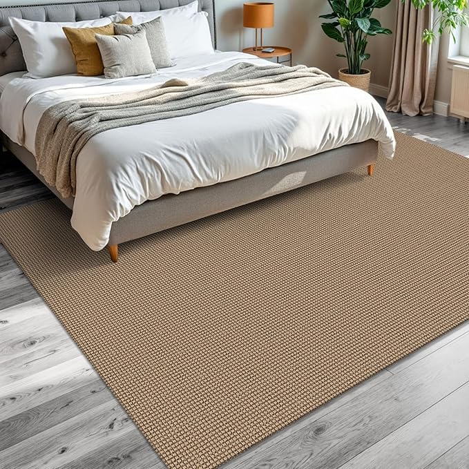 KOZYFLY Washable Area Rug 6x9 ft Rubber Backed Non Slip Rugs for Living Room Braided Cotton Bedroom Rug Woven Office Rugs Indoor Floor Carpets for Dining Bedroom Living Room, Tan/Orange/Brown