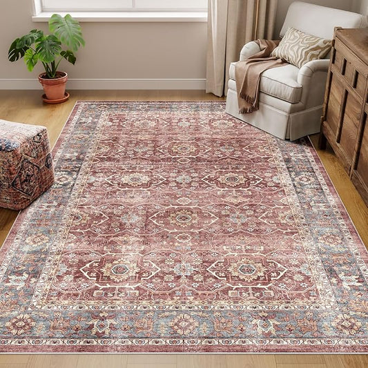 Dripex Vintage 5x7 Area Rugs - Large Washable Area Rug for Living Room Bedroom Oriental Medallion Floral Print Floor Carpet Low-Pile Indoor Soft Non-Slip Accent Rug Farmhouse Home Office Decor