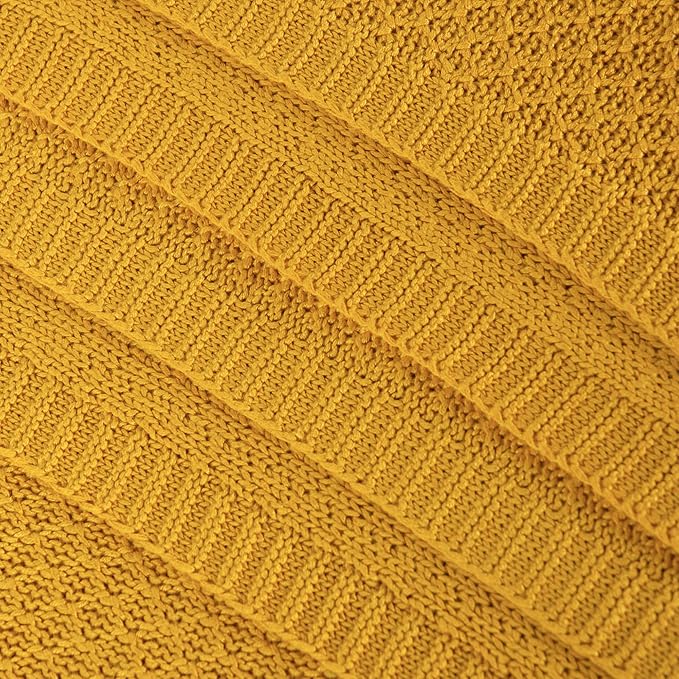 NTBAY Cable Knit Cooling Bed Blanket, Soft and Breathable Oversized Twin Bed Blanket 60x80 Inches Made from Rayon Derived from Bamboo for Bedroom, Travel, Ginger Yellow