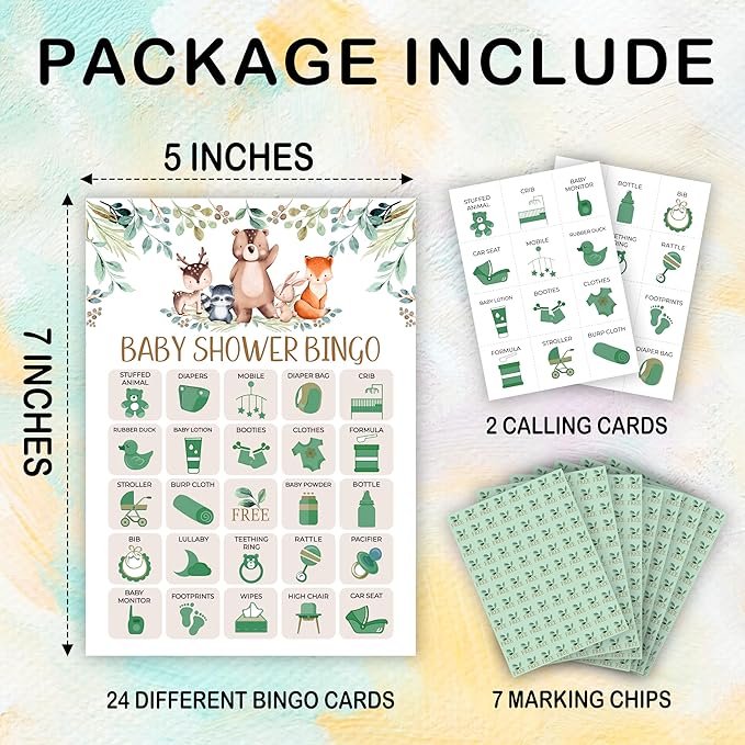 Baby Shower Bingo Game for Adults, Baby Shower Party Bingo Game Set, Woodland Games Cards, Gender Reveal Favors for Family Friends, Large Group Games Decor & Supplies -22