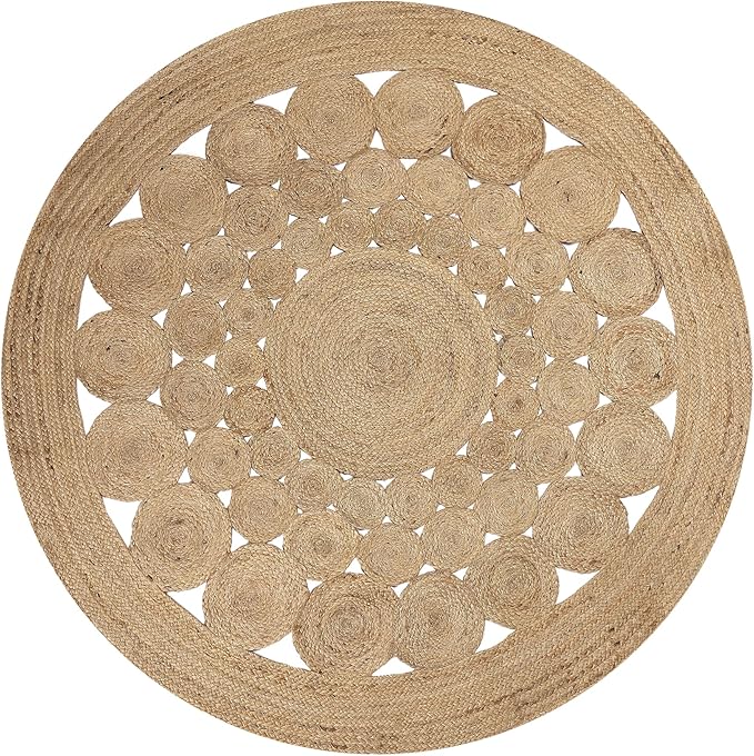 REDEARTH · Round Area Rug - 6 Feet Braided Scalloped Abaca Embrace Natural Jute Rug- Artisan Made Boho Jute Patterned Rugs for Bedroom, Kitchen, Living Room, Farmhouse, Handmade Vintage Décor