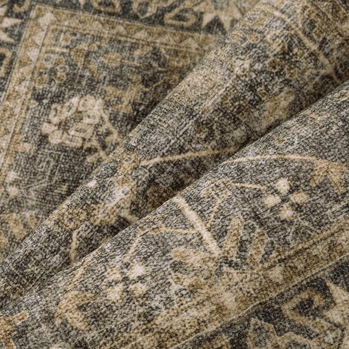 6x9 Brown Black Area Rug for Living Room Washable Vintage Distressed Carpet Large Bedroom Low Pile Non Slip Indoor Soft Retro Throw Accent Rug Office Kitchen Bathroom Dining Room