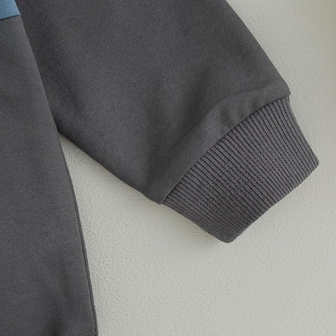 Kupretty Toddler Baby Boy Fall Winter Clothes Color Block Long Sleeve Sweatshirt Pullover Tops + Joggers Pants Outfit Set