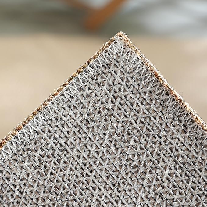 Carvapet 5x7 Rugs for Living Room Bedroom, Washable Jute Low Pile Solid Natural Carpet with Rubber Backing, Foldable, Non Slip Thin Area Rug