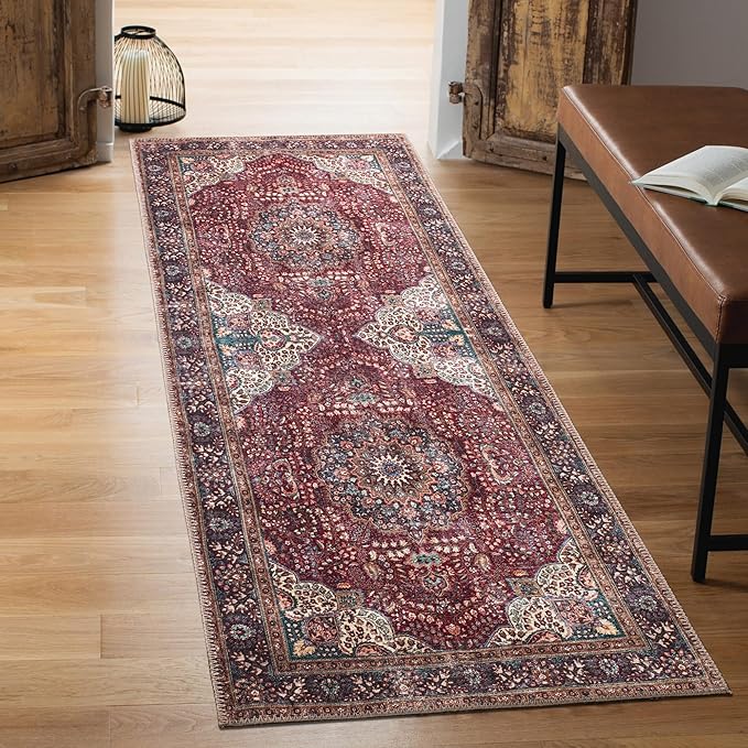Keen Home Design 2x10 Rug - Machine Washable Runner Rug with Non-Slip Backing, Ideal for Hallway, Entryway, Kitchen, Laundry Room - Vintage, Easy Clean, Durable, Low Pile - (2'6" x 10')