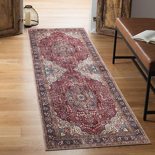 Keen Home Design 2x10 Rug - Machine Washable Runner Rug with Non-Slip Backing, Ideal for Hallway, Entryway, Kitchen, Laundry Room - Vintage, Easy Clean, Durable, Low Pile - (2'6" x 10')