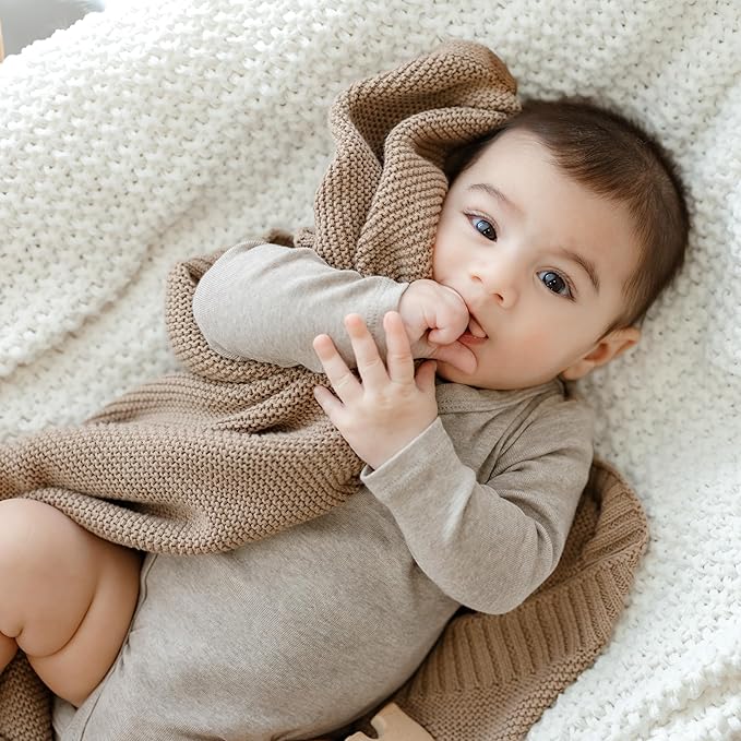 Heritage Knit Organic Cotton Receiving Swaddle Blanket for Boys - 100% Organic Soft Luxury Cotton Warm Cuddle Swaddling Blanket for Newborns Infants Toddler (0-2Yrs - Denim Blue)