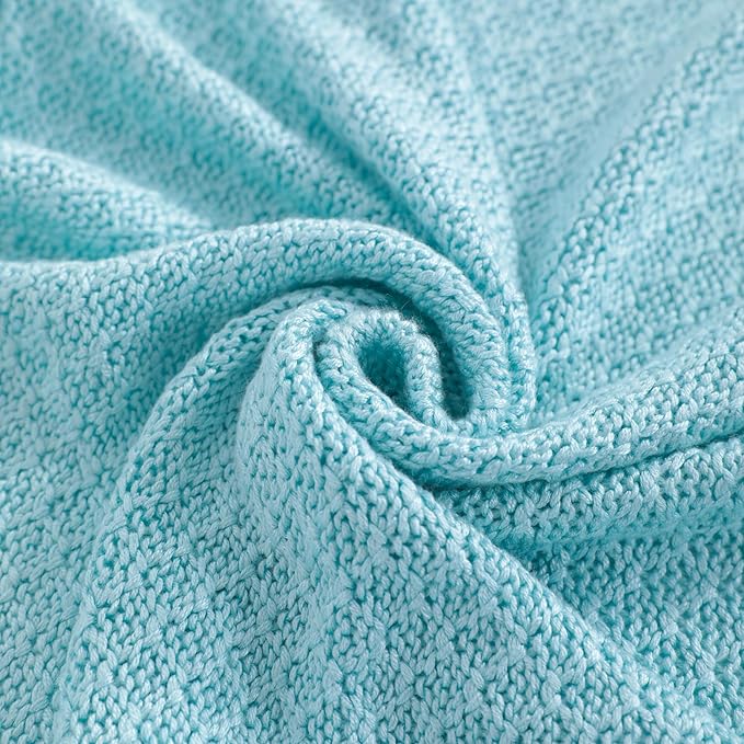 NTBAY Cable Knit Cooling Throw Blanket, Soft and Breathable Throw Blanket 51x67 Inches Made from Rayon Derived from Bamboo for Couch, Sofa, Nap, Blue