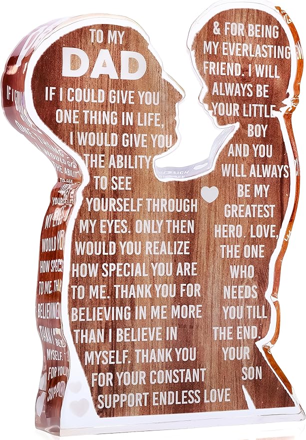 MAMAGIFTREE Fathers Day Presents from Son – Heartfelt Acrylic Plaque for Dad, Unique Father Son Desk Decor Sign – Birthday, Christmas or New Dad Present from Boy