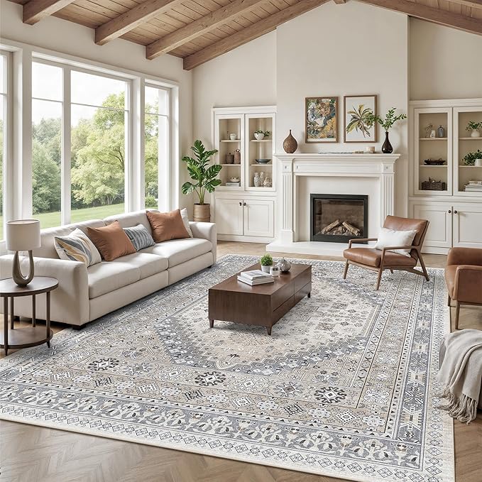 zesthome 10x14 Area Rugs,Stain Resistant Washable Rug,Ultra-Thin Rugs for Living Room,Bedroom,Non-Slip Backing Home Decor Large Area Rug (Beige,10'x14')