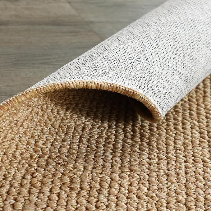 Carvapet 5x7 Rugs for Living Room Bedroom, Washable Jute Low Pile Solid Natural Carpet with Rubber Backing, Foldable, Non Slip Thin Area Rug