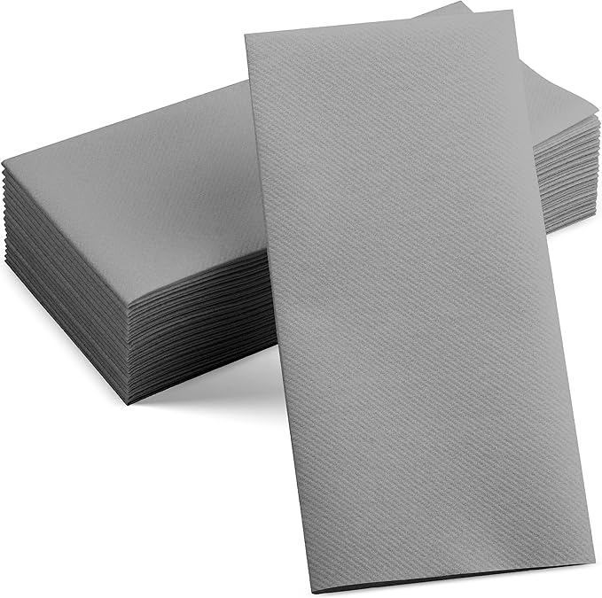 Linen-Feel Grey Paper Napkins - Decorative Cloth-Like Disposable Dinner Napkins - Soft And Absorbent Napkins for Thanksgiving, Party, Wedding, Bathroom Or Any Occasion. (Pack of 100)