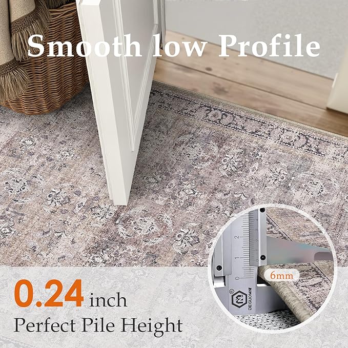 8x10 Purple Area Rug for Living Room Washable Vintage Distressed Carpet Large Bedroom Low Pile Non Slip Indoor Soft Retro Throw Accent Rug Office Kitchen Bathroom Dining Room