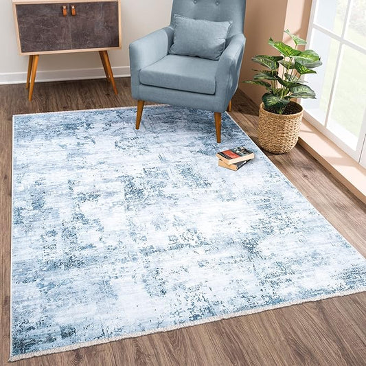 Bloom Rugs Caria Washable Non-Slip 5x7 Rug - Blue/Gray Modern Abstract Area Rug for Living Room, Bedroom, Dining Room, and Kitchen - Exact Size: 5' x 7'