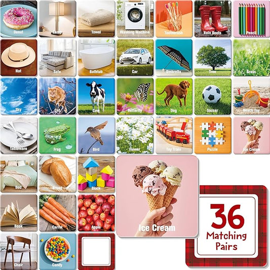 Hebayy 72 PCS Daily Items Matching Game, 36 Designs Everyday Objects Memory Cards Engaging Picture Matching Game, Educational Learning Toys for Preschool 4 5 6 Years Old